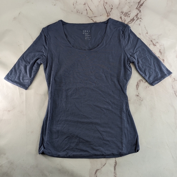 ADAY Top Womens XS Mineral Blue Top Notch T Shirt Square Neck Modal Soft - Picture 1 of 7
